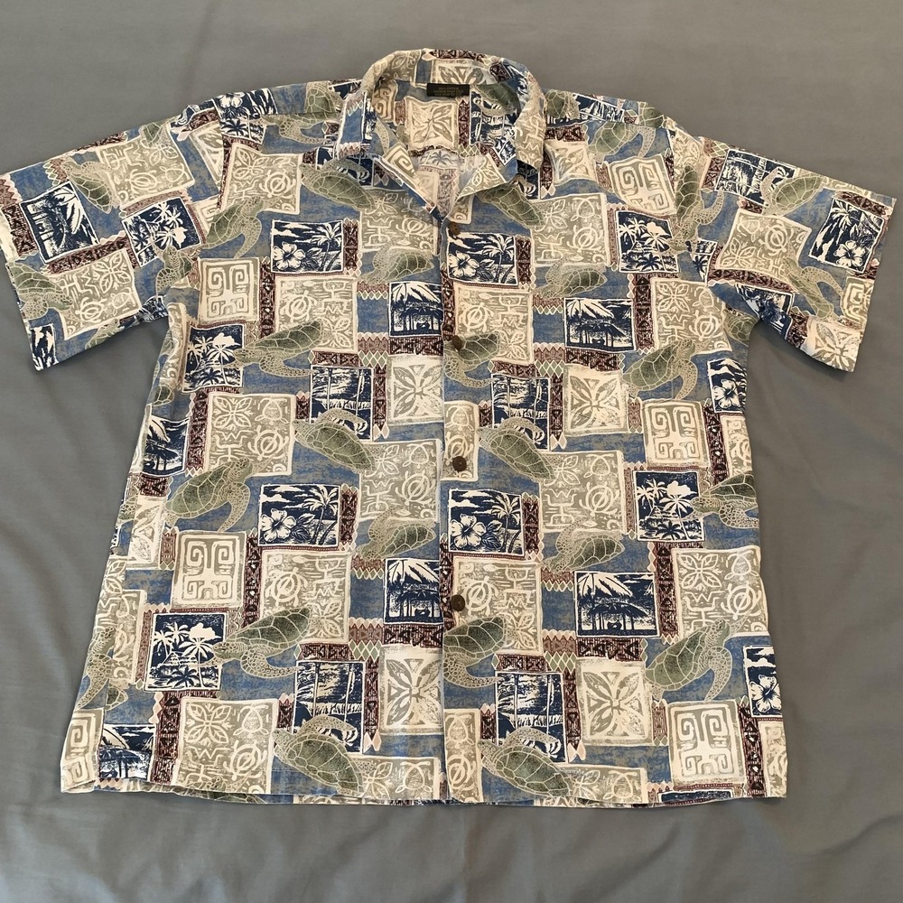 Royal Creations Shirt Mens 2XL Hawaiian Turtle Print Short Sleeve Button Front